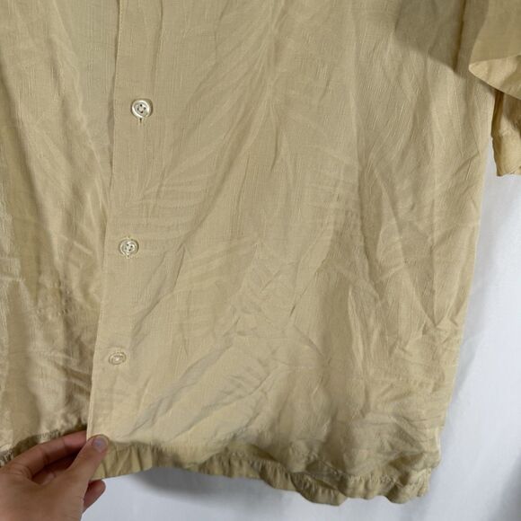 Claiborne Hawaiian 100% Silk Shirt Men's XL Solid Yellow Button Up Short Sleeve - Picture 7 of 10